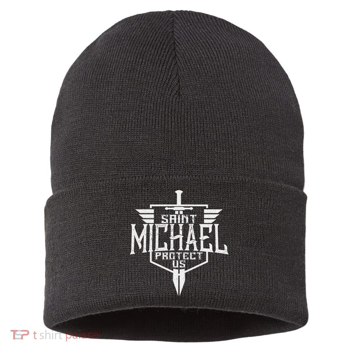 Saint Michael The Archangel Protect Us Catholic Sustainable Knit Beanie
