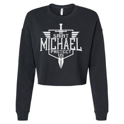 Saint Michael The Archangel Protect Us Catholic Cropped Pullover Crew
