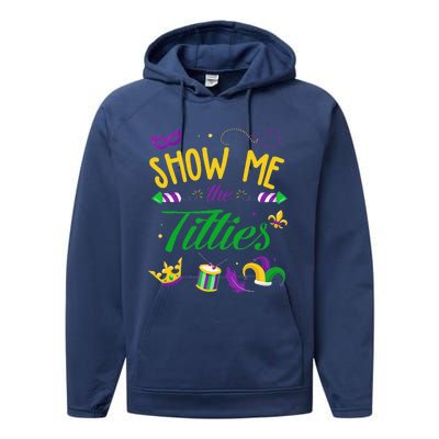 Show Me The Titties Funny Mardi Gras Gift Performance Fleece Hoodie