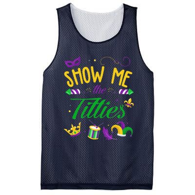 Show Me The Titties Funny Mardi Gras Gift Mesh Reversible Basketball Jersey Tank