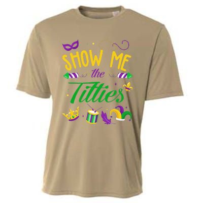 Show Me The Titties Funny Mardi Gras Gift Cooling Performance Crew T-Shirt