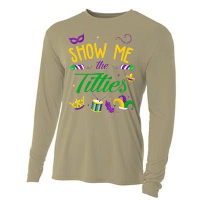 Show Me The Titties Funny Mardi Gras Gift Cooling Performance Long Sleeve Crew