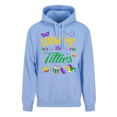 Show Me The Titties Funny Mardi Gras Gift Unisex Surf Hoodie