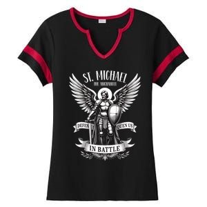 Saint Michael The Archangel Prayer Catholic Christian Pastor Gift Ladies Halftime Notch Neck Tee