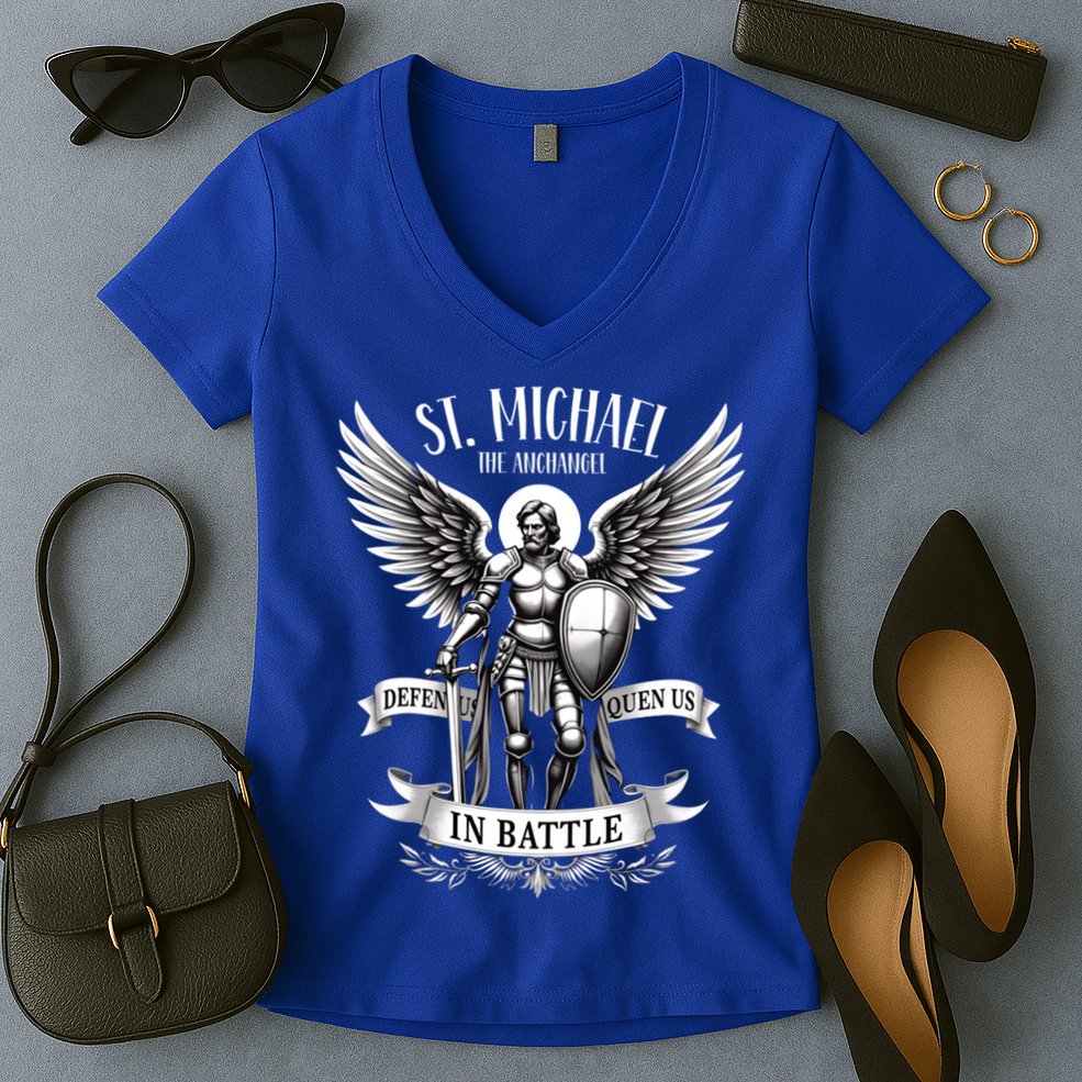 Saint Michael The Archangel Prayer Catholic Christian Pastor Gift Women's V-Neck T-Shirt