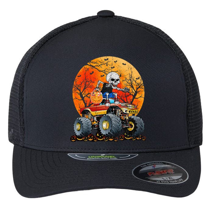 Skeleton Monster Truck Moon Candy Halloween Flexfit Unipanel Trucker Cap