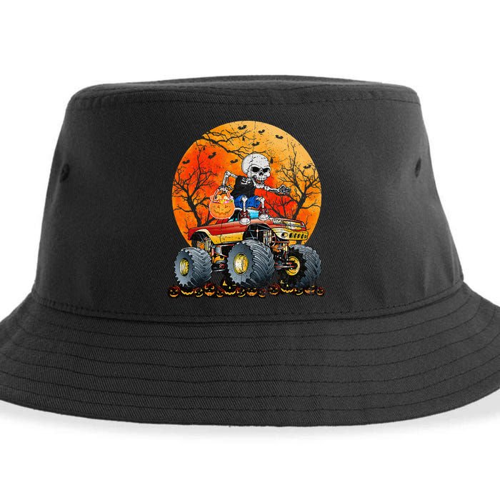 Skeleton Monster Truck Moon Candy Halloween Sustainable Bucket Hat