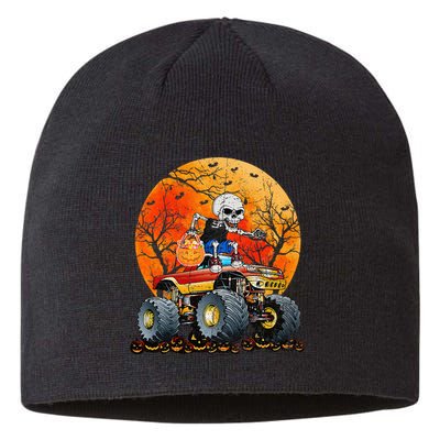 Skeleton Monster Truck Moon Candy Halloween Sustainable Beanie