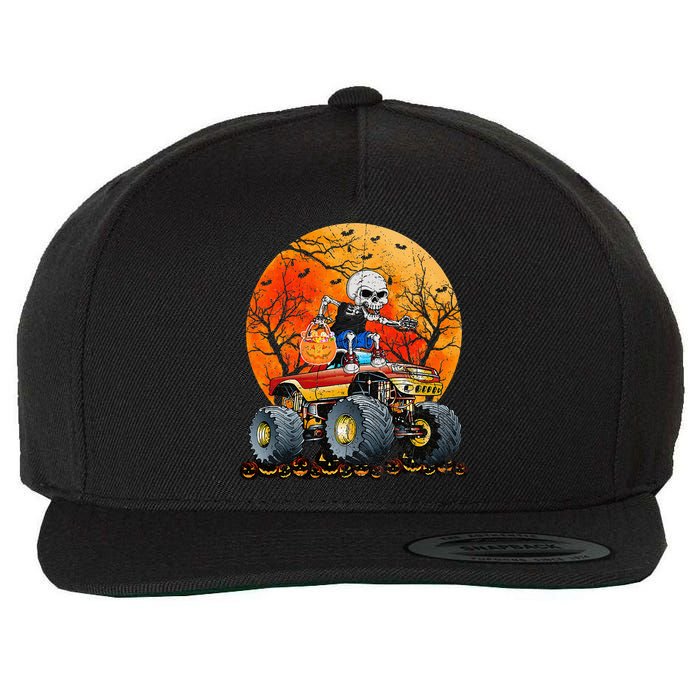 Skeleton Monster Truck Moon Candy Halloween Wool Snapback Cap