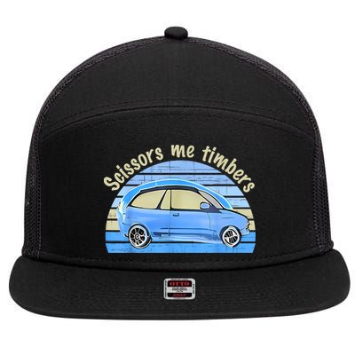 Scissors Me Timbers Funny Car 7 Panel Mesh Trucker Snapback Hat