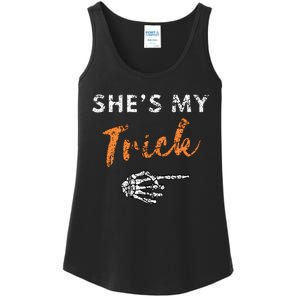 She's My Trick Skeleton Hand Funny Halloween Costume Couples Ladies Essential Tank