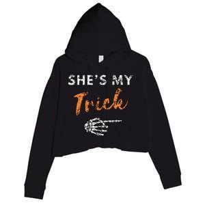 She's My Trick Skeleton Hand Funny Halloween Costume Couples Crop Fleece Hoodie