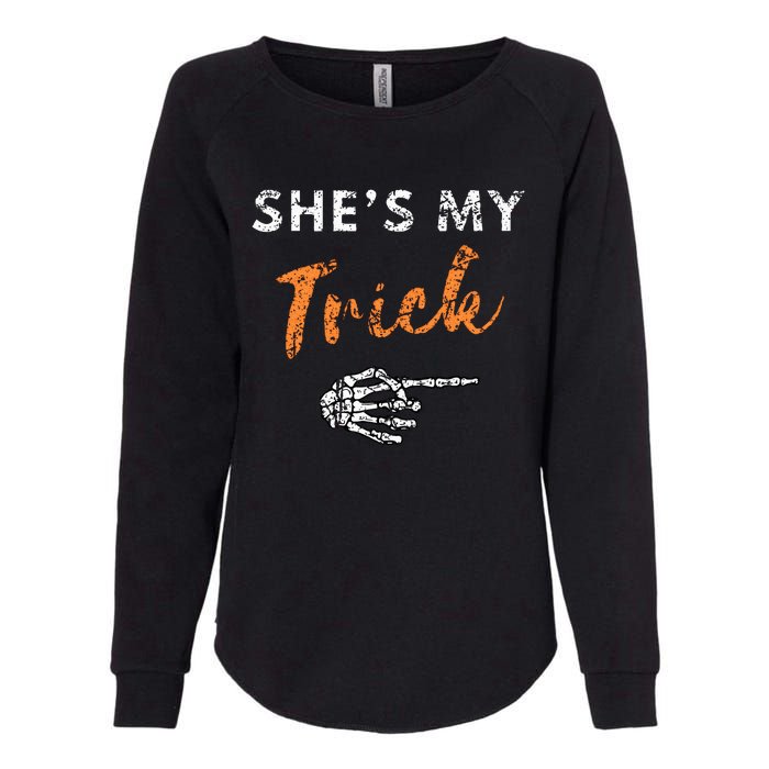 She's My Trick Skeleton Hand Funny Halloween Costume Couples Womens California Wash Sweatshirt