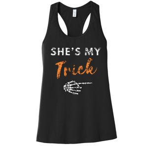 She's My Trick Skeleton Hand Funny Halloween Costume Couples Women's Racerback Tank