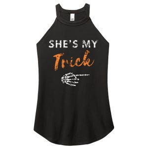 She's My Trick Skeleton Hand Funny Halloween Costume Couples Women's Perfect Tri Rocker Tank