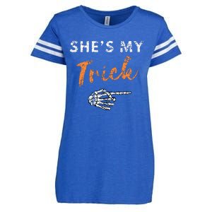 She's My Trick Skeleton Hand Funny Halloween Costume Couples Enza Ladies Jersey Football T-Shirt