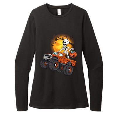 Skeleton Monster Truck Moon Candy Halloween Costume Gift Womens CVC Long Sleeve Shirt