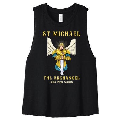 St Michael The Archangel Roman Catholic Gift Women's Racerback Cropped Tank