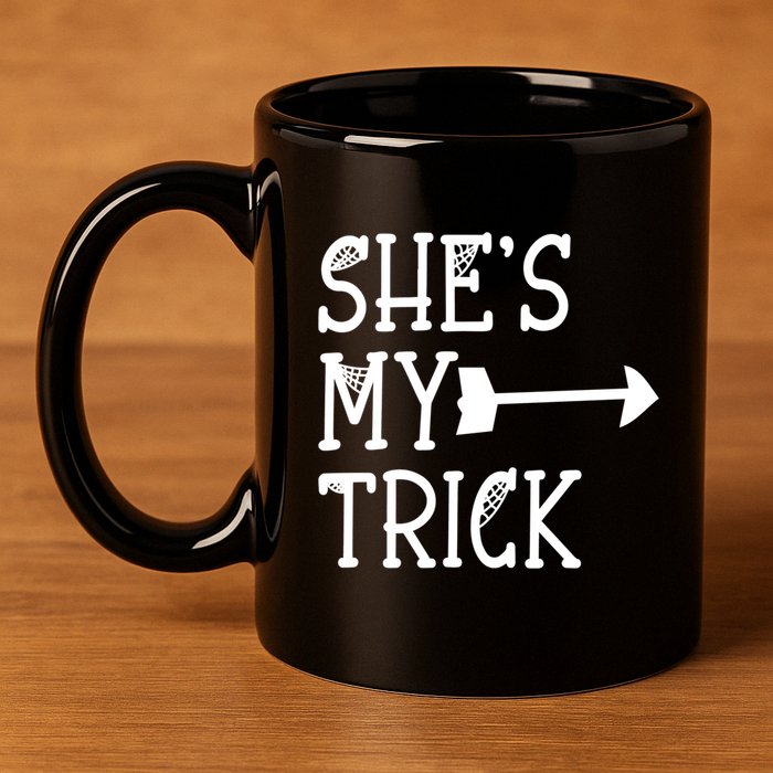 Shes My Trick Hes My Treat Pointing Arrow Couples Design Great Gift 11oz C Handle Ceramic Mug