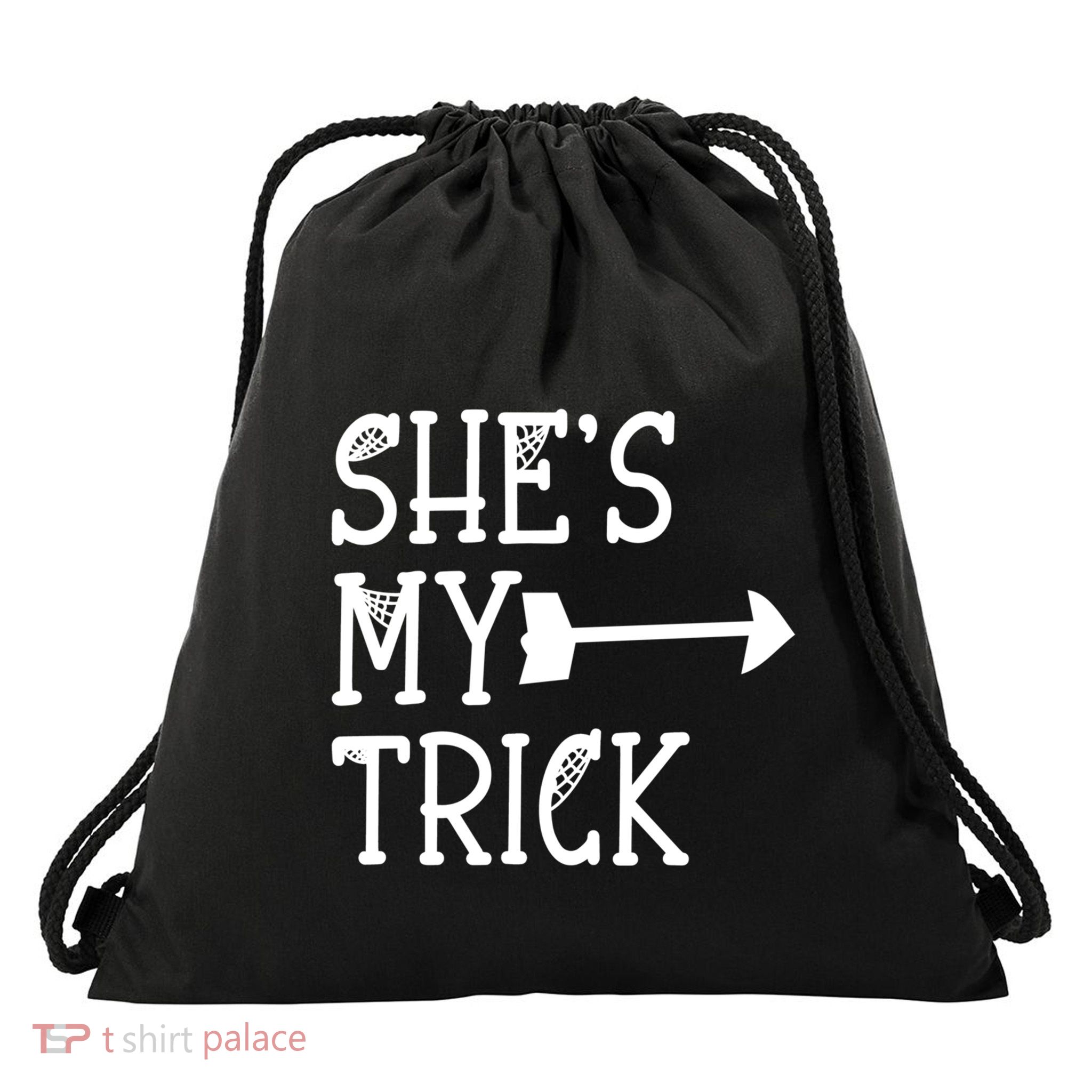 Shes My Trick Hes My Treat Pointing Arrow Couples Design Great Gift Drawstring Bag