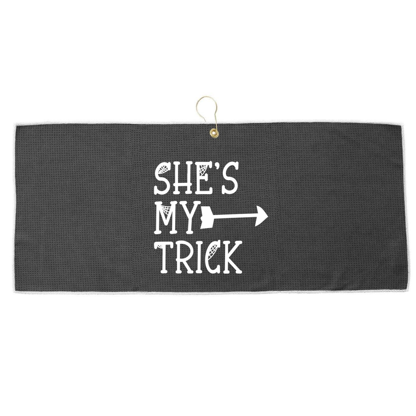 Shes My Trick Hes My Treat Pointing Arrow Couples Design Great Gift Large Microfiber Waffle Golf Towel
