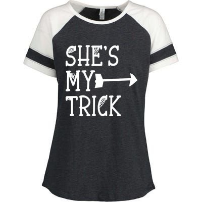 Shes My Trick Hes My Treat Pointing Arrow Couples Design Great Gift Enza Ladies Jersey Colorblock Tee