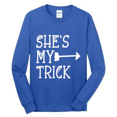 Shes My Trick Hes My Treat Pointing Arrow Couples Design Great Gift Tall Long Sleeve T-Shirt