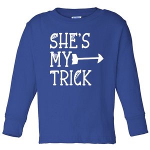 Shes My Trick Hes My Treat Pointing Arrow Couples Design Great Gift Toddler Long Sleeve Shirt