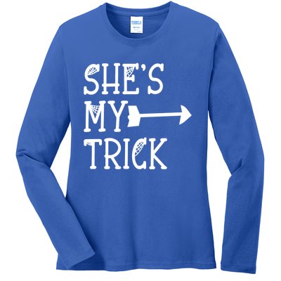 Shes My Trick Hes My Treat Pointing Arrow Couples Design Great Gift Ladies Long Sleeve Shirt