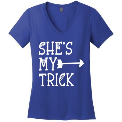 Shes My Trick Hes My Treat Pointing Arrow Couples Design Great Gift Women's V-Neck T-Shirt