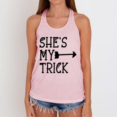 Shes My Trick Hes My Treat Pointing Arrow Couples Design Great Gift Women's Knotted Racerback Tank