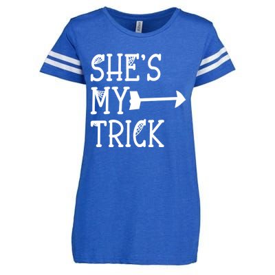 Shes My Trick Hes My Treat Pointing Arrow Couples Design Great Gift Enza Ladies Jersey Football T-Shirt