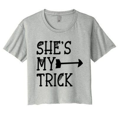 Shes My Trick Hes My Treat Pointing Arrow Couples Design Great Gift Women's Crop Top Tee