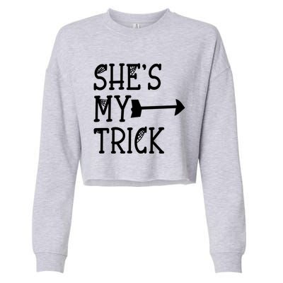 Shes My Trick Hes My Treat Pointing Arrow Couples Design Great Gift Cropped Pullover Crew