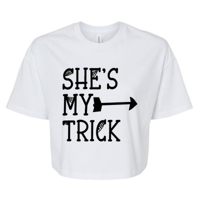 Shes My Trick Hes My Treat Pointing Arrow Couples Design Great Gift Bella+Canvas Jersey Crop Tee