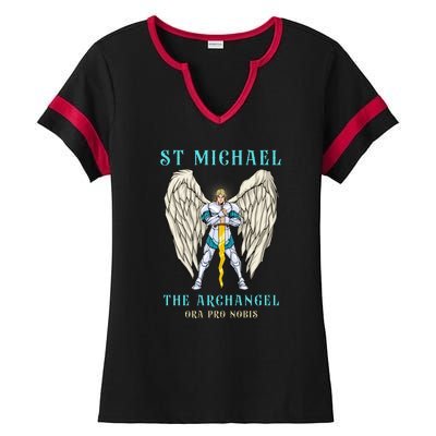 St Michael The Archangel Roman Catholic Gift Ladies Halftime Notch Neck Tee