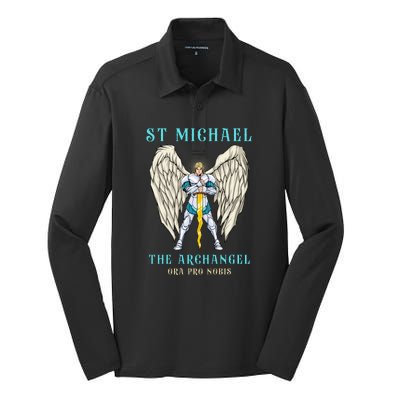 St Michael The Archangel Roman Catholic Gift Silk Touch Performance Long Sleeve Polo