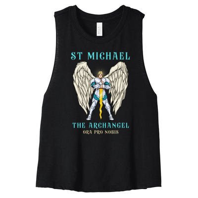 St Michael The Archangel Roman Catholic Gift Women's Racerback Cropped Tank