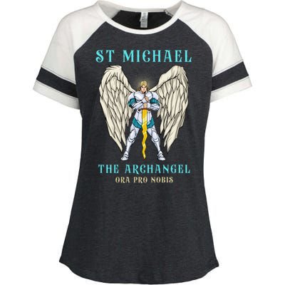 St Michael The Archangel Roman Catholic Gift Enza Ladies Jersey Colorblock Tee