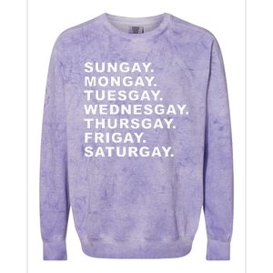 Sungay Mongay Tuesgay Wednesgay Thursgay Frigay Saturgay Colorblast Crewneck Sweatshirt