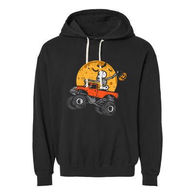 Skeleton Monster Truck Moon Candy Halloween Garment-Dyed Fleece Hoodie