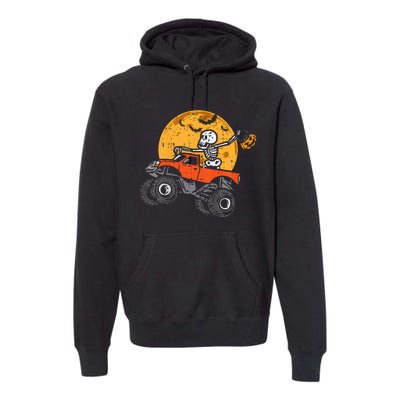 Skeleton Monster Truck Moon Candy Halloween Premium Hoodie