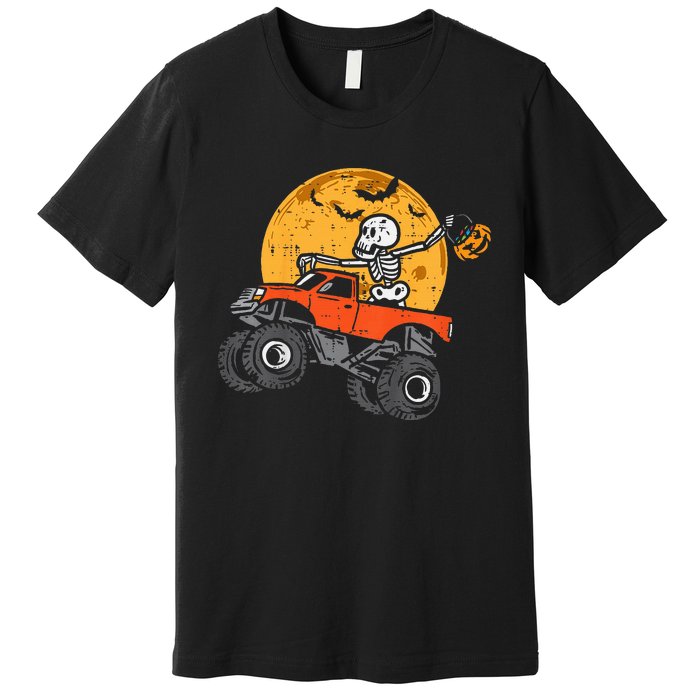 Skeleton Monster Truck Moon Candy Halloween Premium T-Shirt