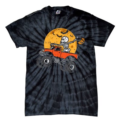 Skeleton Monster Truck Moon Candy Halloween Tie-Dye T-Shirt