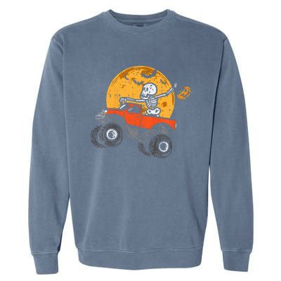 Skeleton Monster Truck Moon Candy Halloween Garment-Dyed Sweatshirt