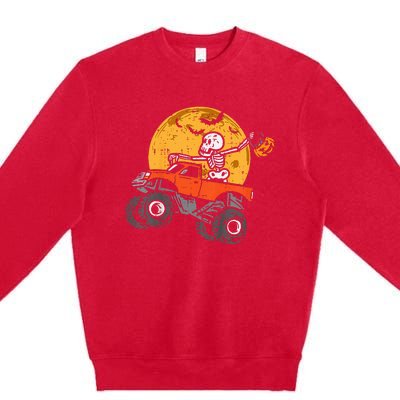 Skeleton Monster Truck Moon Candy Halloween Premium Crewneck Sweatshirt