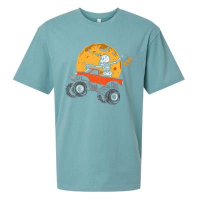 Skeleton Monster Truck Moon Candy Halloween Sueded Cloud Jersey T-Shirt