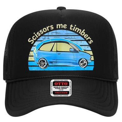 Scissors Me Timbers Funny Car High Crown Mesh Back Trucker Hat