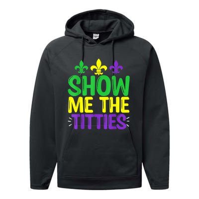 Show Me The Titties Funny Mardi Gras Tee Meme Performance Fleece Hoodie