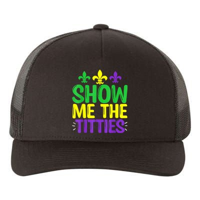 Show Me The Titties Funny Mardi Gras Tee Meme Yupoong Adult 5-Panel Trucker Hat